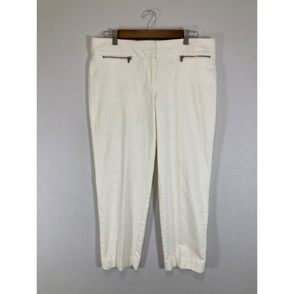 Coastal Minimalist Ann Taylor LOFT Womens 8 Ivory Marisa Cropped Textured‎ Pants